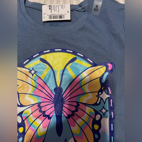 NWT: Girls Rainbow Butterfly Graphic Tee- Lake Blue - Picture 4 of 5